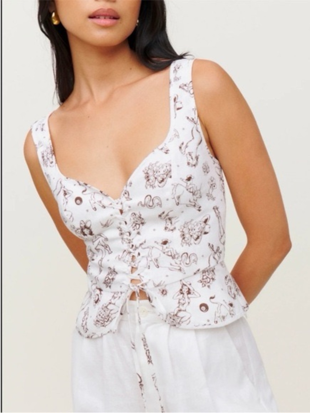 Reformation Kaleb Linen Corset Top in Viva Las Vegas Cowgirl Print | 4